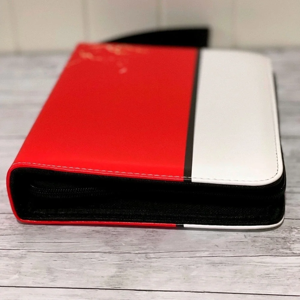 Red White Lightning Bolt 4-Pocket Trading Card Binder Zippered‎ Case with Strap
